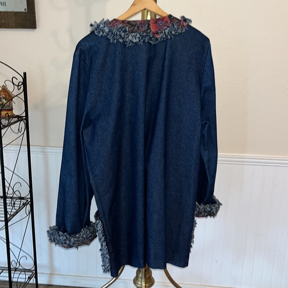 80s Handmade Vintage Denim Blue Paisley Trim Women's Open Jacket - Picture 8 of 8